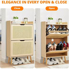 Scarpiera/Armadio - Porta Scarpe Nascosto con 2 Cassetti a Ribalta in Rattan e Design Anti-Ribaltamento, Organizer per 12-15 Paia di Scarpe