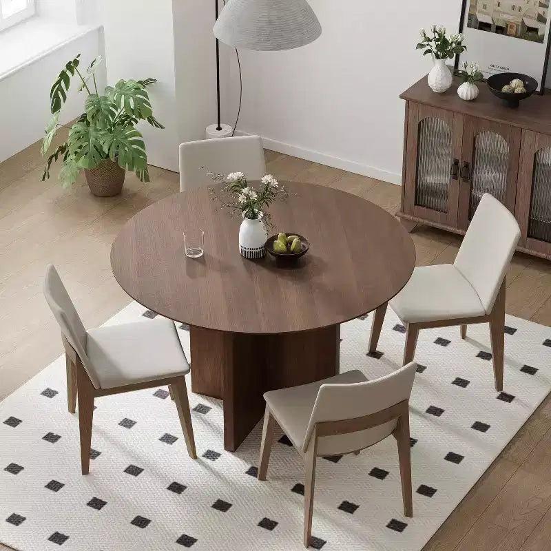 Tavolo da pranzo rotondo in legno marrone per 4 persone