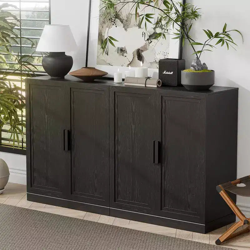 Credenza/Buffet nera a 4 ante con ripiani regolabili