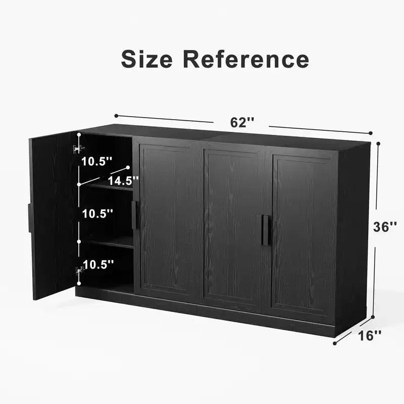 Credenza/Buffet nera a 4 ante con ripiani regolabili