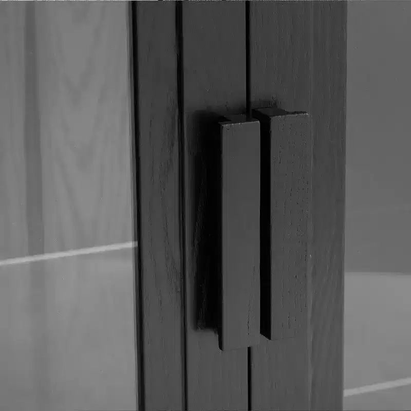 Credenza buffet in legno nero con 4 ante in vetro, 2 ripiani regolabili