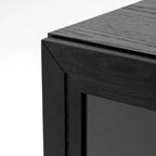 Credenza buffet in legno nero con 4 ante in vetro, 2 ripiani regolabili