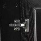Credenza buffet in legno nero con 4 ante in vetro, 2 ripiani regolabili