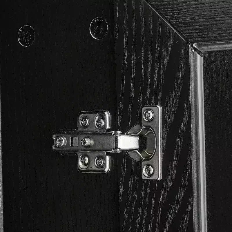 Credenza buffet in legno nero con 4 ante in vetro, 2 ripiani regolabili