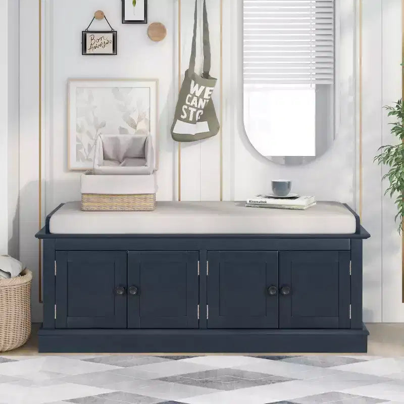 GDFStudio Mike Storage Shoe Bench with Doors and Adjustable Shelves