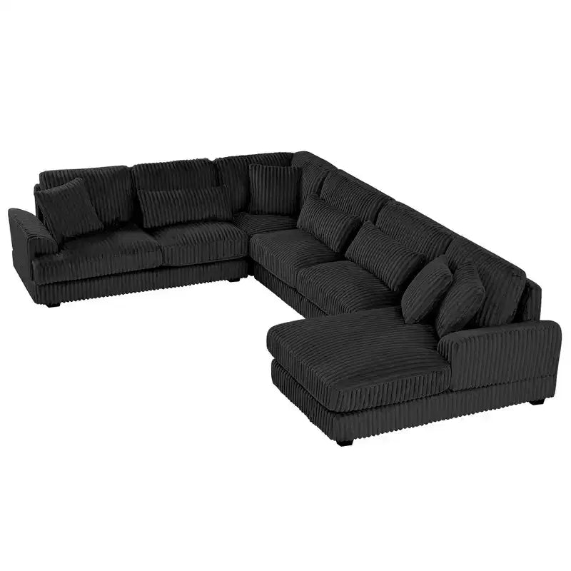 Divano Sezionale a U in Velluto a Coste con Chaise Longue, 5+ Posti a Sedere