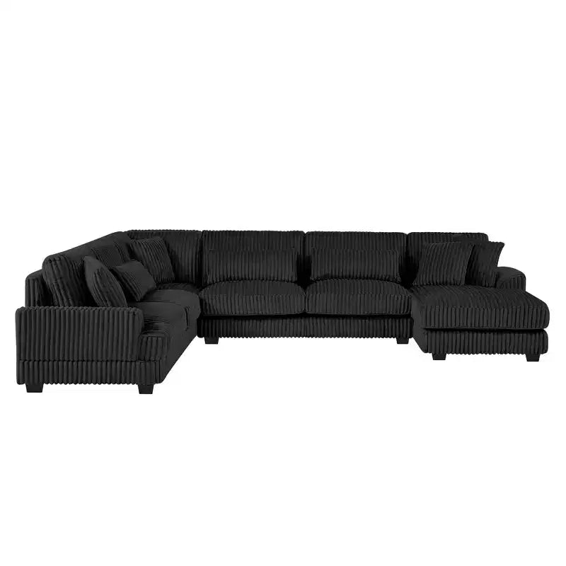 Divano Sezionale a U in Velluto a Coste con Chaise Longue, 5+ Posti a Sedere
