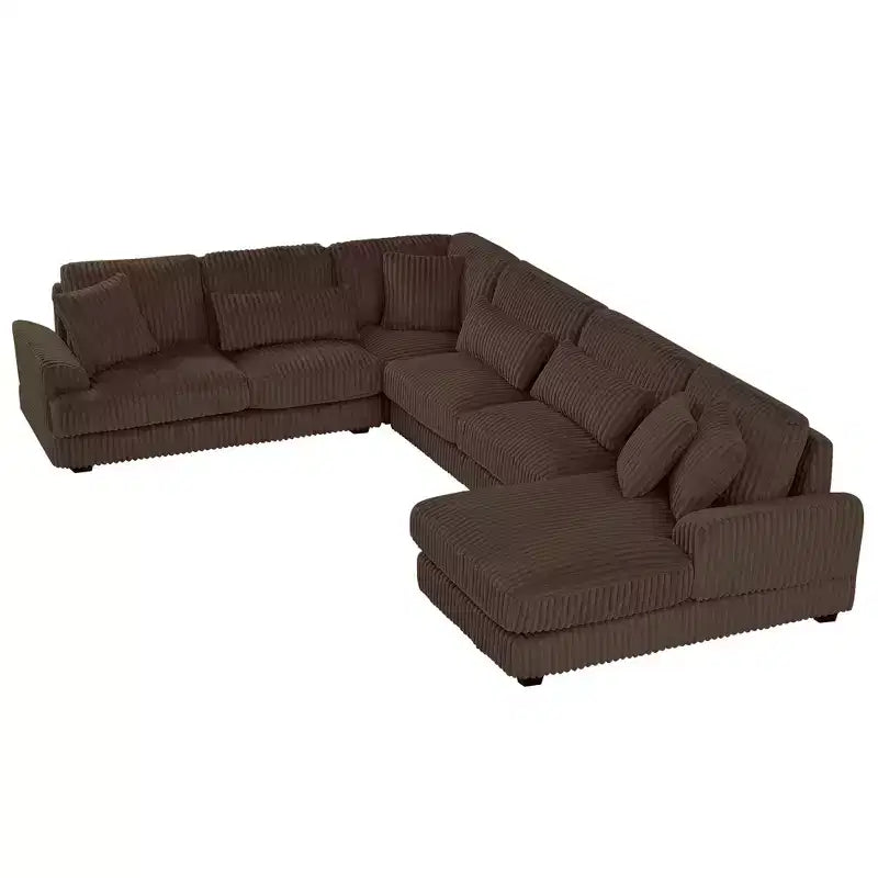 Divano Sezionale a U in Velluto a Coste con Chaise Longue, 5+ Posti a Sedere