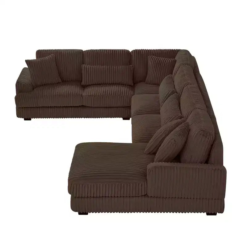 Divano Sezionale a U in Velluto a Coste con Chaise Longue, 5+ Posti a Sedere