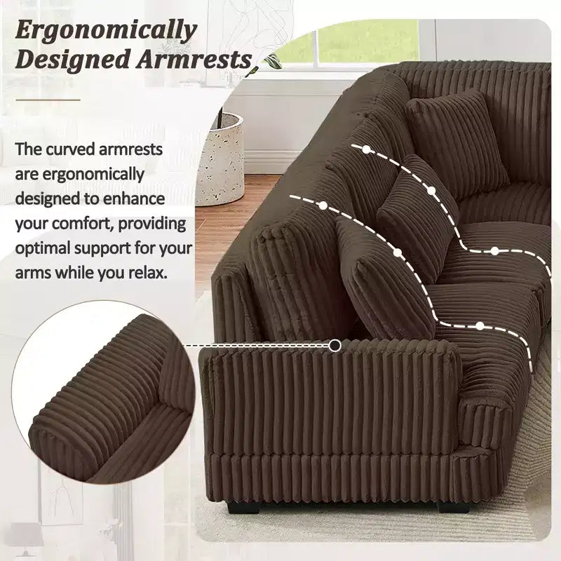 Divano Sezionale a U in Velluto a Coste con Chaise Longue, 5+ Posti a Sedere