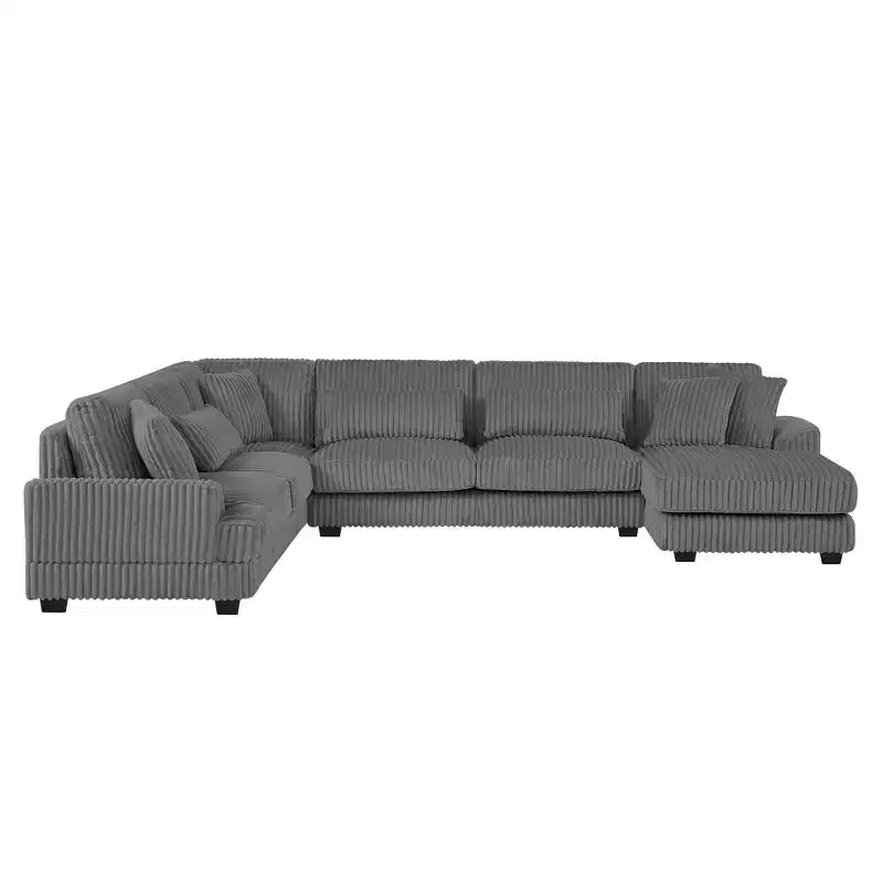 Divano Sezionale a U in Velluto a Coste con Chaise Longue, 5+ Posti a Sedere