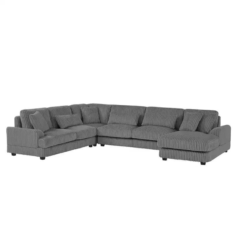 Divano Sezionale a U in Velluto a Coste con Chaise Longue, 5+ Posti a Sedere