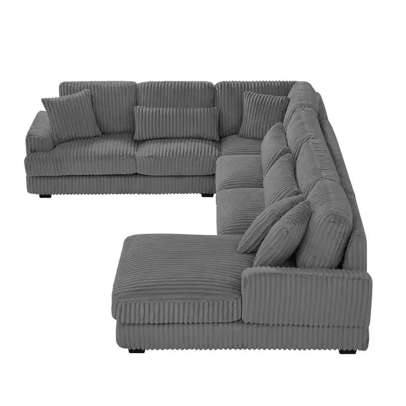 Divano Sezionale a U in Velluto a Coste con Chaise Longue, 5+ Posti a Sedere