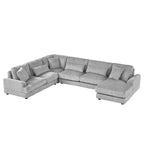 Divano Sezionale a U in Velluto a Coste con Chaise Longue, 5+ Posti a Sedere