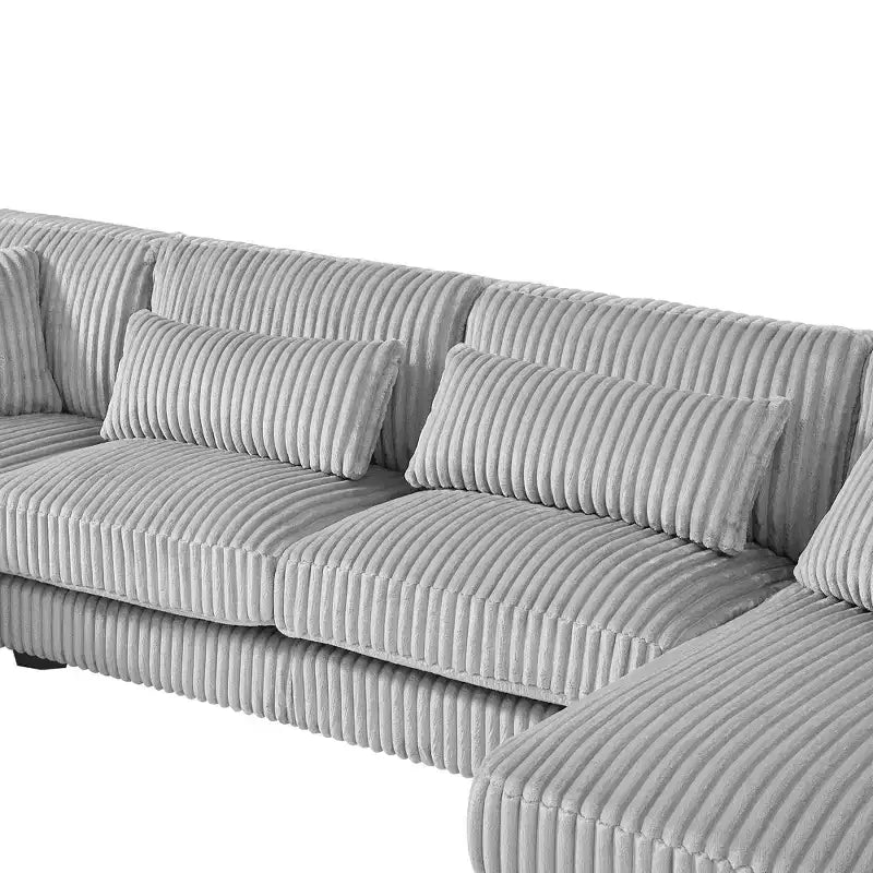 Divano Sezionale a U in Velluto a Coste con Chaise Longue, 5+ Posti a Sedere