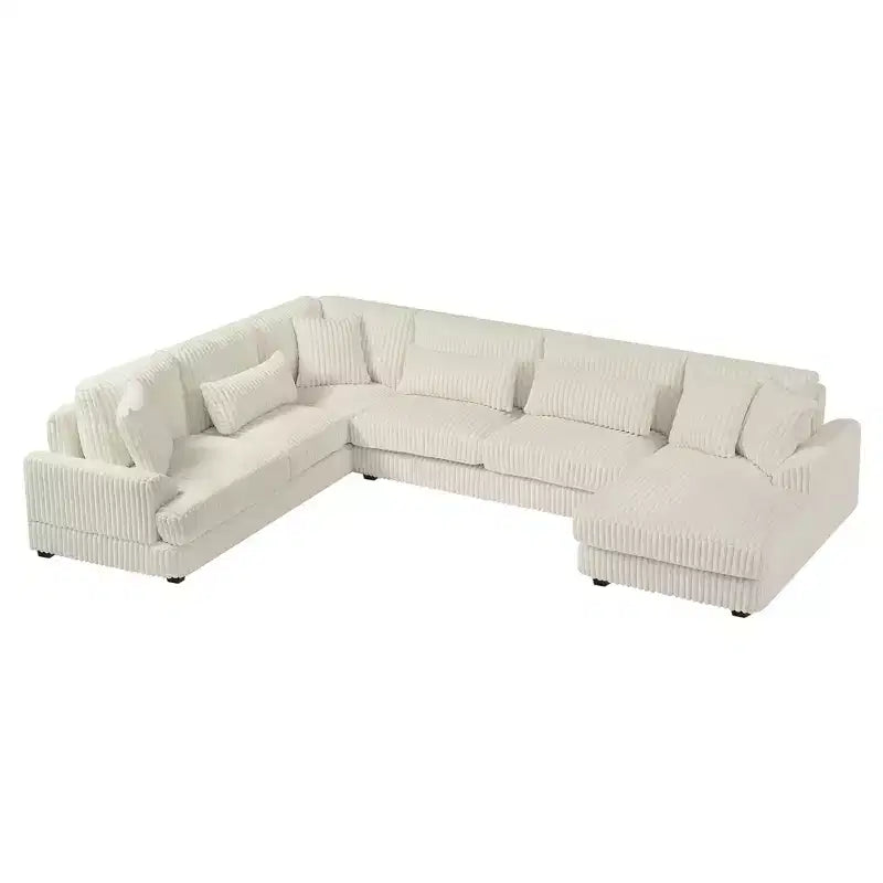 Divano Sezionale a U in Velluto a Coste con Chaise Longue, 5+ Posti a Sedere