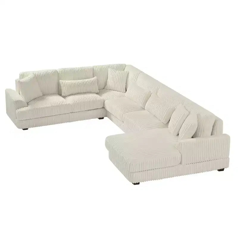 Divano Sezionale a U in Velluto a Coste con Chaise Longue, 5+ Posti a Sedere