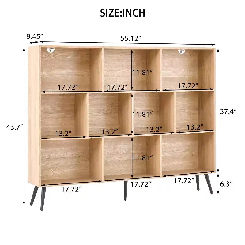 Libreria Aperta a 3 Ripiani e 10 Scomparti Marrone/Legno con Gambe in Ferro