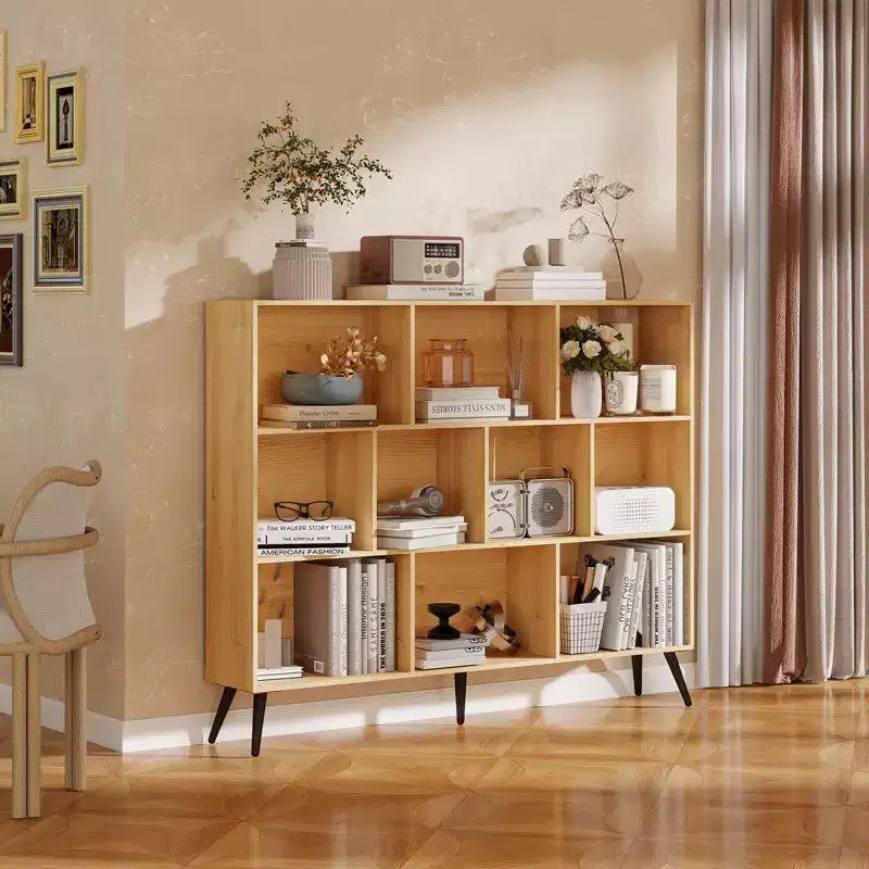 Libreria Aperta a 3 Ripiani e 10 Scomparti Marrone/Legno con Gambe in Ferro