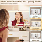 Toeletta make-up bianca/nera con specchio illuminato, 8 cassetti, 1 persona
