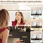 Toeletta make-up bianca/nera con specchio illuminato, 8 cassetti, 1 persona