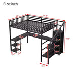 Letto a soppalco in metallo Full/Queen con armadio, scrivania a L, USB e luci a LED, telaio letto a soppalco salvaspazio per gaming - ModernLuxe