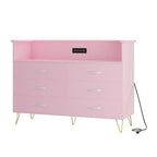 Comò a 6 cassetti con luci a LED e stazione di ricarica – Nero / Rosa / Bianco, 1 persona