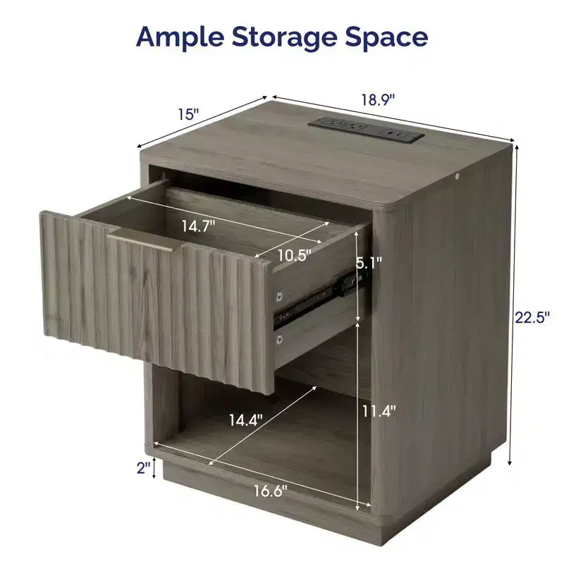 Comodini Karl Home con 1 cassetto in MDF (pannello di fibra a media densità) grigio, larghi 18,9 pollici