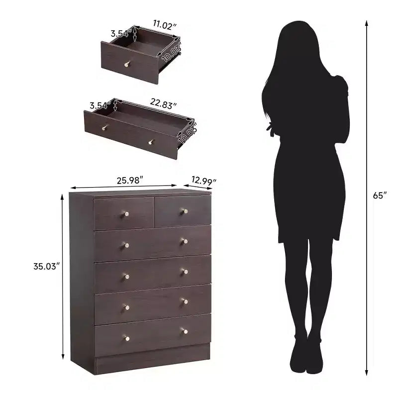 Cassettiera Karl Home a 6 cassetti in truciolato marrone, larghezza 66 cm