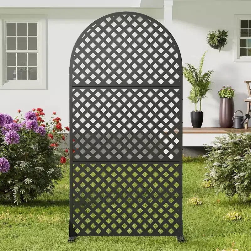 Divisorio ad arco diamantato, 3 pannelli | Marrone / Nero | Acciaio zincato