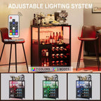 Credenza mobile bar a 3 livelli con portabottiglie e spazio contenitore, mobile buffet con portabicchieri e anta a rete, per cucina, soggiorno e bar