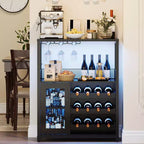 Credenza mobile bar a 3 livelli con portabottiglie e spazio contenitore, mobile buffet con portabicchieri e anta a rete, per cucina, soggiorno e bar