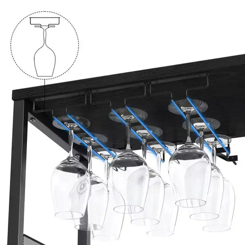 Credenza mobile bar a 3 livelli con portabottiglie e spazio contenitore, mobile buffet con portabicchieri e anta a rete, per cucina, soggiorno e bar