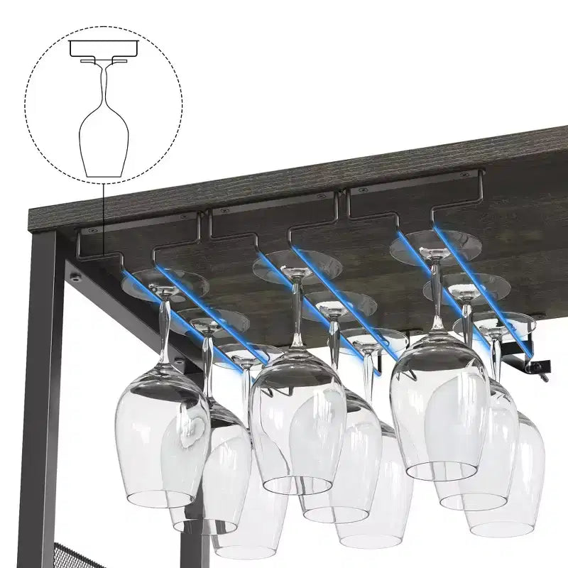 Credenza mobile bar a 3 livelli con portabottiglie e spazio contenitore, mobile buffet con portabicchieri e anta a rete, per cucina, soggiorno e bar