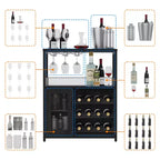 Credenza mobile bar a 3 livelli con portabottiglie e spazio contenitore, mobile buffet con portabicchieri e anta a rete, per cucina, soggiorno e bar
