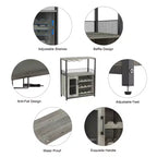 Credenza mobile bar a 3 livelli con portabottiglie e spazio contenitore, mobile buffet con portabicchieri e anta a rete, per cucina, soggiorno e bar