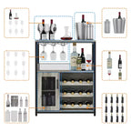 Credenza mobile bar a 3 livelli con portabottiglie e spazio contenitore, mobile buffet con portabicchieri e anta a rete, per cucina, soggiorno e bar