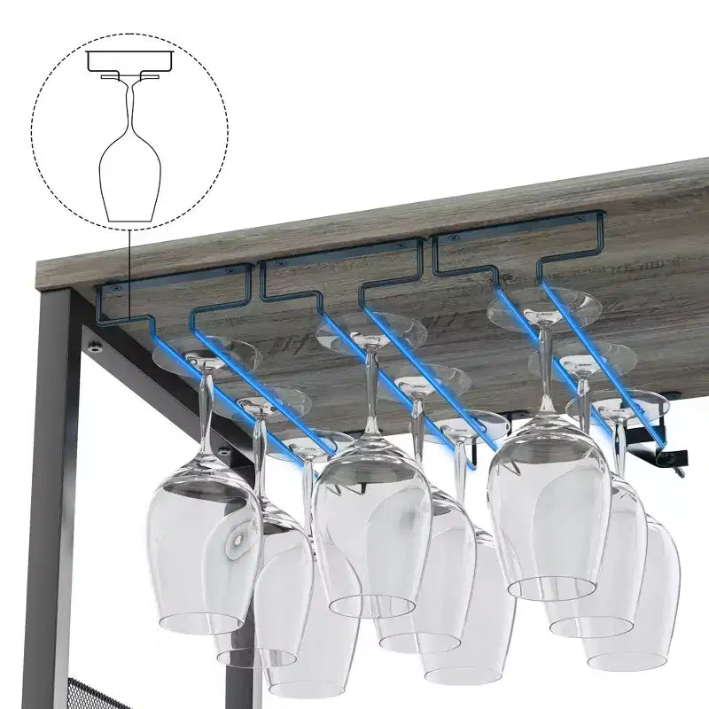 Credenza mobile bar a 3 livelli con portabottiglie e spazio contenitore, mobile buffet con portabicchieri e anta a rete, per cucina, soggiorno e bar