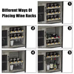 Credenza mobile bar a 3 livelli con portabottiglie e spazio contenitore, mobile buffet con portabicchieri e anta a rete, per cucina, soggiorno e bar