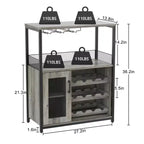 Credenza mobile bar a 3 livelli con portabottiglie e spazio contenitore, mobile buffet con portabicchieri e anta a rete, per cucina, soggiorno e bar