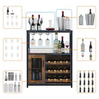 Credenza mobile bar a 3 livelli con portabottiglie e spazio contenitore, mobile buffet con portabicchieri e anta a rete, per cucina, soggiorno e bar