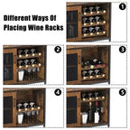 Credenza mobile bar a 3 livelli con portabottiglie e spazio contenitore, mobile buffet con portabicchieri e anta a rete, per cucina, soggiorno e bar