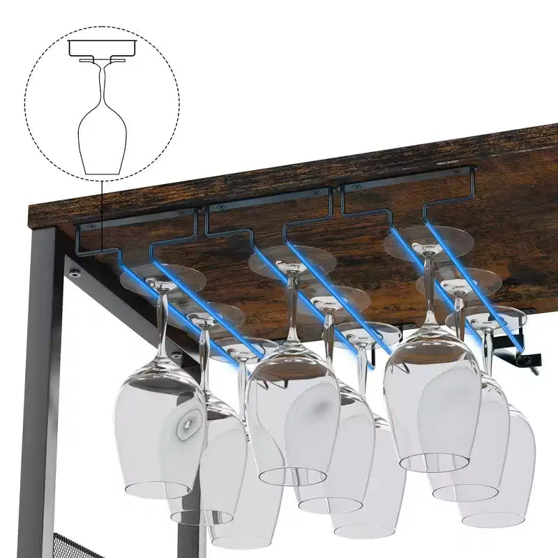Credenza mobile bar a 3 livelli con portabottiglie e spazio contenitore, mobile buffet con portabicchieri e anta a rete, per cucina, soggiorno e bar