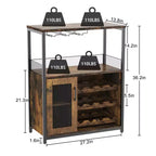Credenza mobile bar a 3 livelli con portabottiglie e spazio contenitore, mobile buffet con portabicchieri e anta a rete, per cucina, soggiorno e bar
