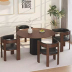 Set di 4 sedie Acekool - Sedili in pelle PU ampi con struttura in legno di caucciù, sedie da pranzo nere per casa e ufficio