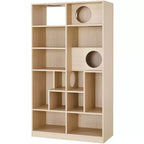Libreria moderna Okak con lettiera per gatti, vetrina con ripiano per gatti, libreria 2 in 1 per soggiorno, camera da letto, naturale