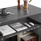 NAYSAYE Carrello Bar da Esterno in Vimini con Piano in Vetro per Patio, Grigio, 35.2*20.6*34.2
