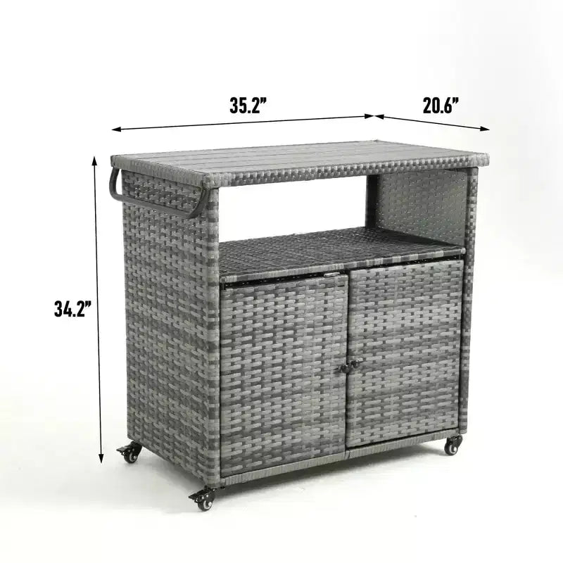 NAYSAYE Carrello Bar da Esterno in Vimini con Piano in Vetro per Patio, Grigio, 35.2*20.6*34.2
