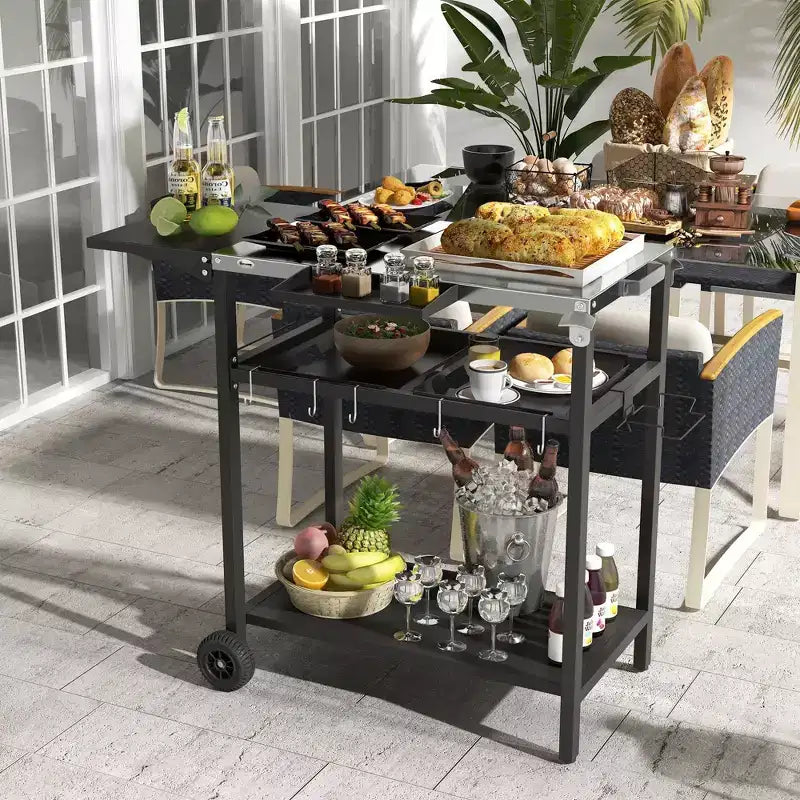 Carrello da bar NAYSAYE, isola per cucina da esterno con piano in acciaio inossidabile e vano portaoggetti per patio, nero, 48*24.4*33.1
