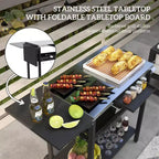 Carrello da bar NAYSAYE, isola per cucina da esterno con piano in acciaio inossidabile e vano portaoggetti per patio, nero, 48*24.4*33.1